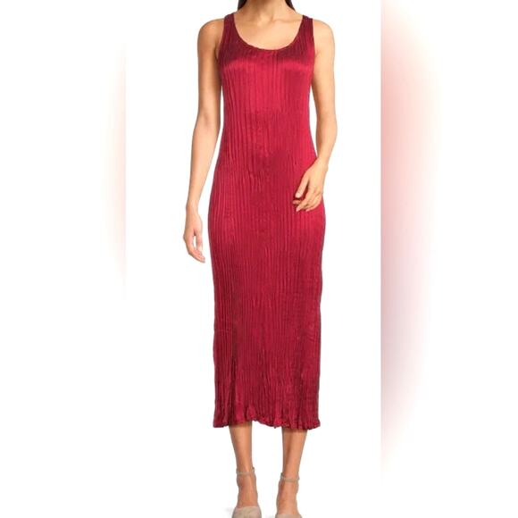 NEW Eileen Fisher Crushed Cupro V-Neck Dress Size XS Ruby Slit - Picture 1 of 11